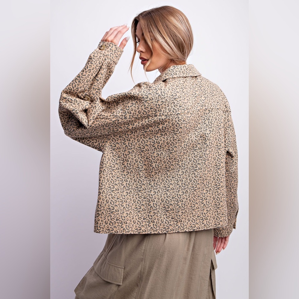 115. EASEL COST 🛑1! Leopard cheetah Oversize Tan Black Animal Print jacket coat - Picture 3 of 3